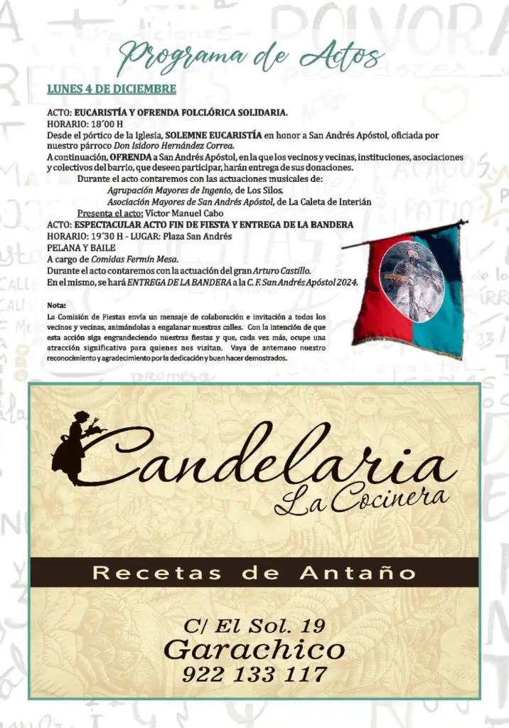 Programa de Actos y Eventos de las Fiestas Patronales de San Andrés Apóstol en La Caleta de Interián 2023