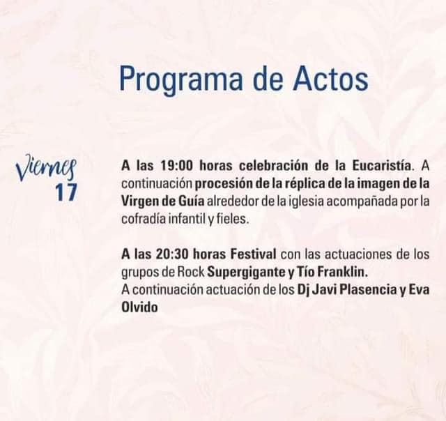 Programación de Actos y Eventos de las Fiestas del Volcán en honor a la Virgen de Guía 2023