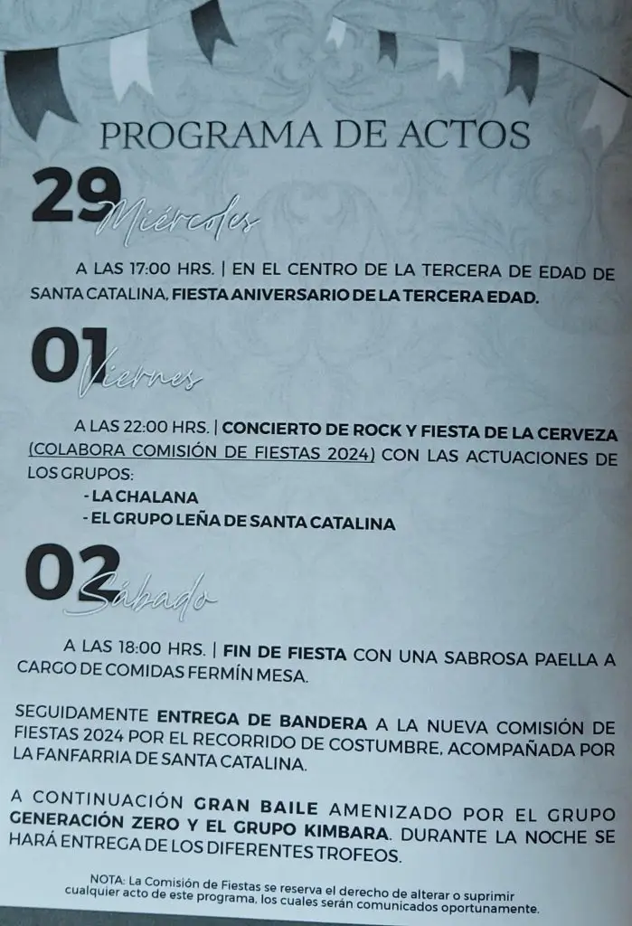 Programa de las Fiestas de Santa Catalina en La Guancha