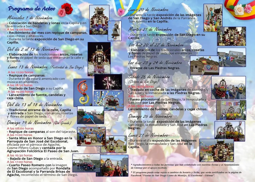 Programa de Actos y Eventos de las Fiestas de San Diego en Lomo del Montijo 2023. Programación por días, fechas y horas.