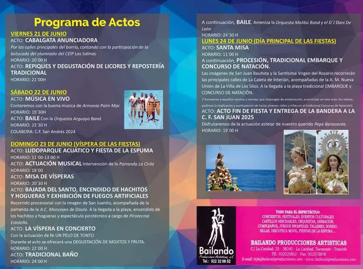 Fiestas de San Juan en La Caleta de Interián 2024 Garachico. Programa de Actos, Eventos y Actividades con Fechas y Horarios de las Fiestas