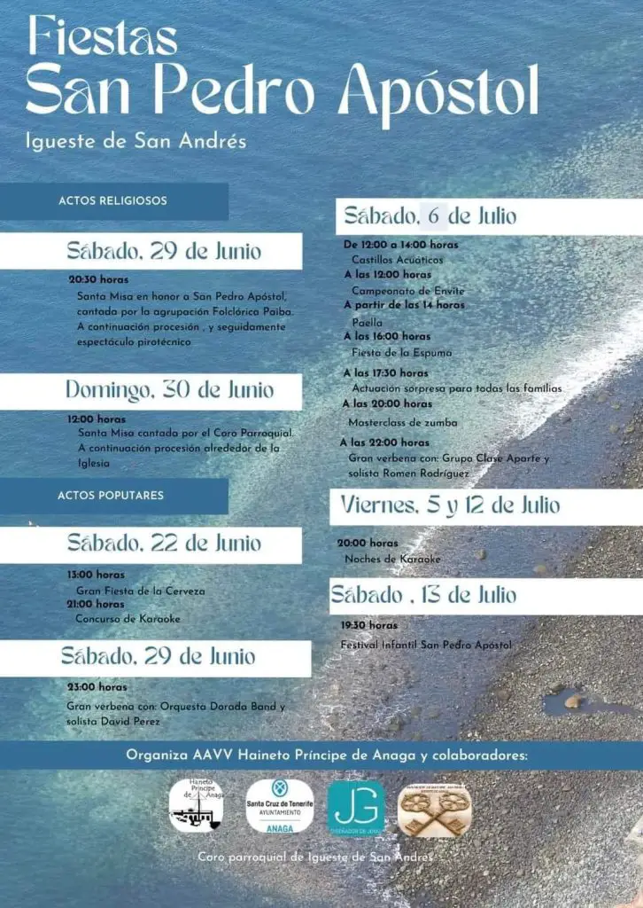 Fiestas de San Pedro Apóstol en Igueste de San Andrés 2024. Programación de las Fiestas con las Fechas y los Horarios de los actos y eventos