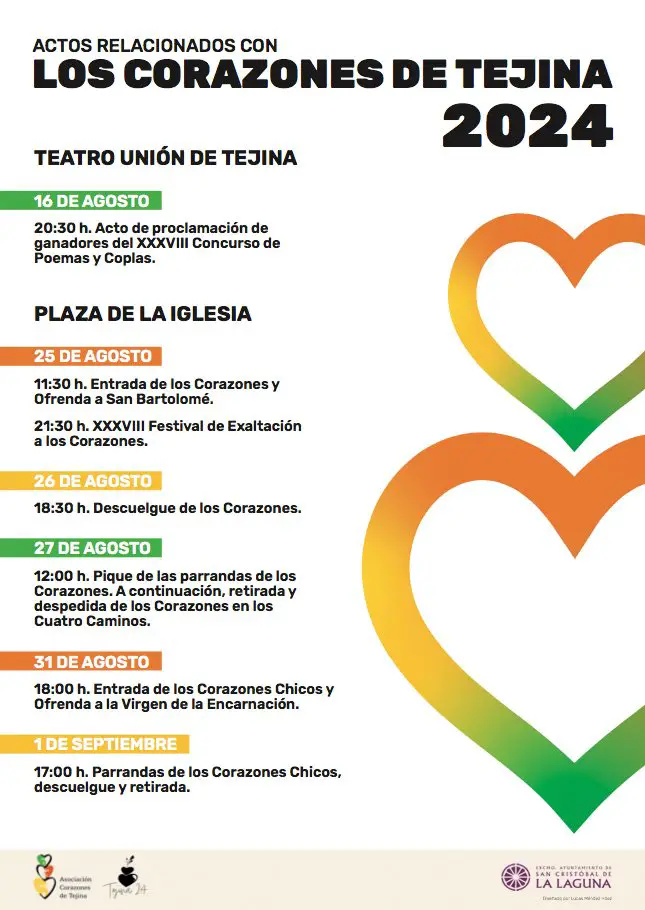 Toda la información y los eventos de las Fiesta de Los Corazones de Tejina. Programación de actividades de las fiestas