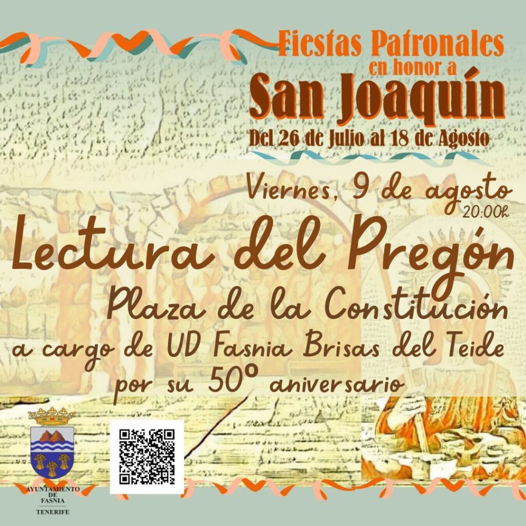 Programa de Eventos y Actividades de las Fiestas de San Joaquín en Fasnia 2024